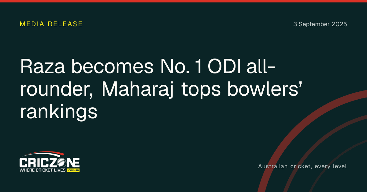 CricZone editorial cover. Raza becomes No. 1 ODI all-rounder, Maharaj tops bowlers’ rankings.