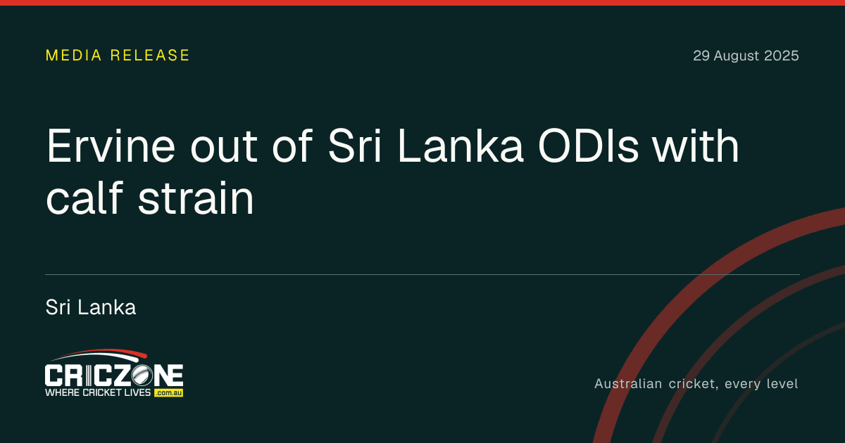 CricZone editorial cover. Ervine out of Sri Lanka ODIs with calf strain. Sri Lanka.