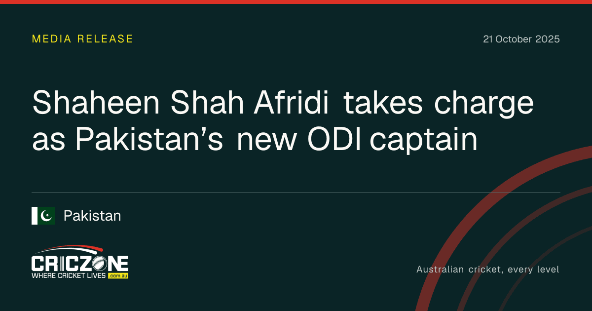 CricZone editorial cover. Shaheen Shah Afridi takes charge as Pakistan’s new ODI captain. Pakistan.