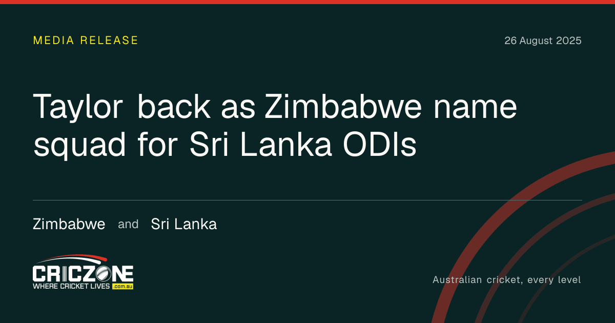 CricZone editorial cover. Taylor back as Zimbabwe name squad for Sri Lanka ODIs. Zimbabwe and Sri Lanka.