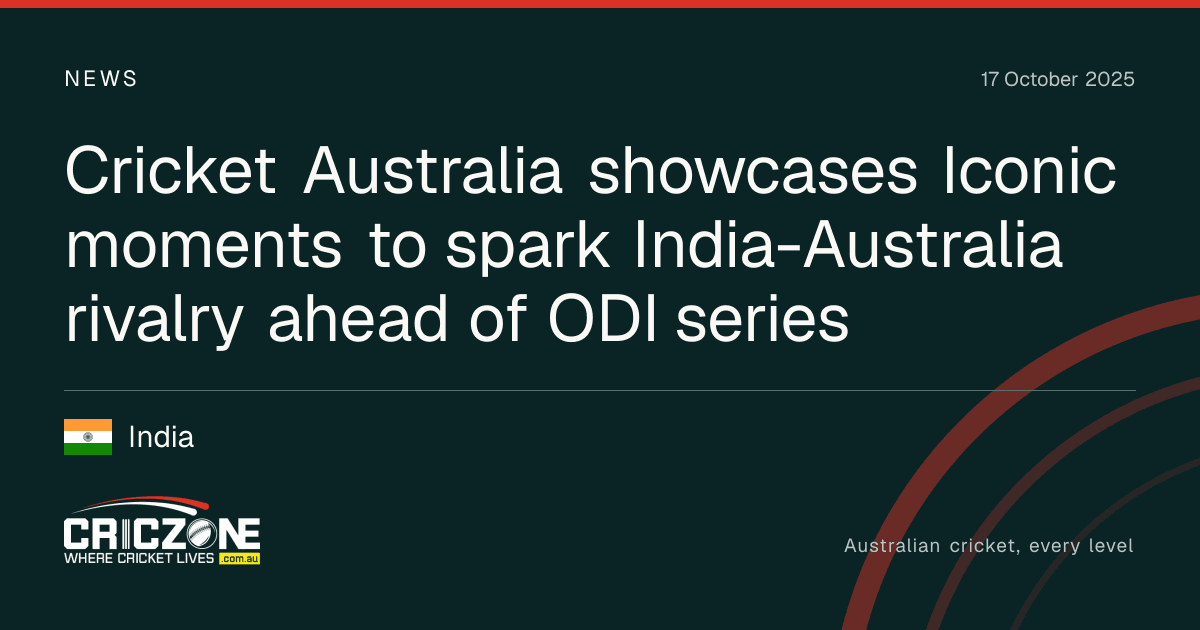 CricZone editorial cover. Cricket Australia showcases Iconic moments to spark India-Australia rivalry ahead of ODI series. India.