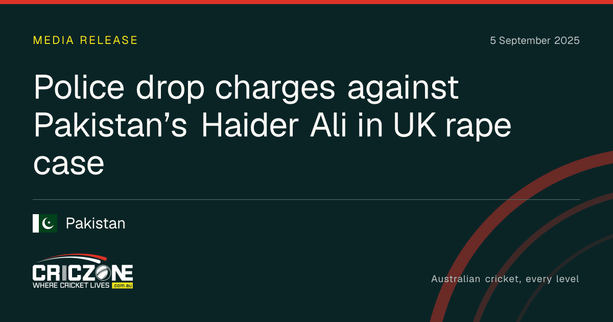 CricZone editorial cover. Police drop charges against Pakistan’s Haider Ali in UK rape case. Pakistan.
