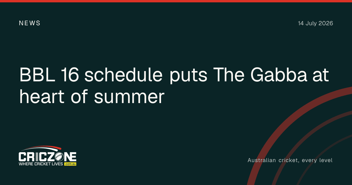CricZone editorial cover. BBL 16 schedule puts The Gabba at heart of summer.