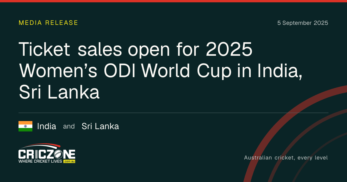 CricZone editorial cover. Ticket sales open for 2025 Women’s ODI World Cup in India, Sri Lanka. India and Sri Lanka.