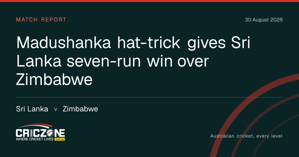 CricZone editorial cover. Madushanka hat-trick gives Sri Lanka seven-run win over Zimbabwe. Sri Lanka v Zimbabwe.