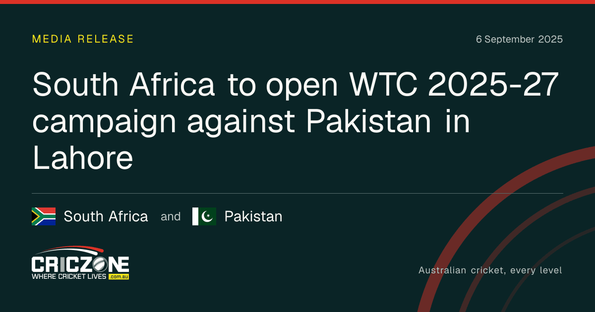 CricZone editorial cover. South Africa to open WTC 2025-27 campaign against Pakistan in Lahore. South Africa and Pakistan.