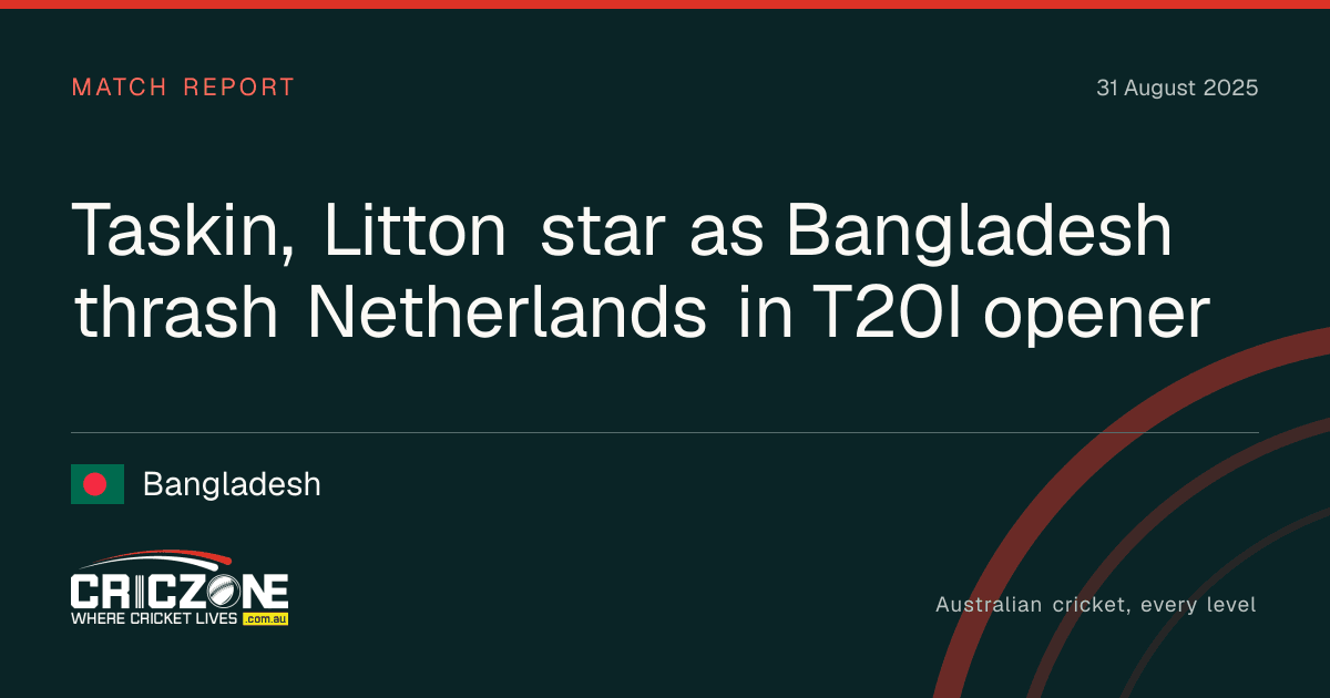 CricZone editorial cover. Taskin, Litton star as Bangladesh thrash Netherlands in T20I opener. Bangladesh.