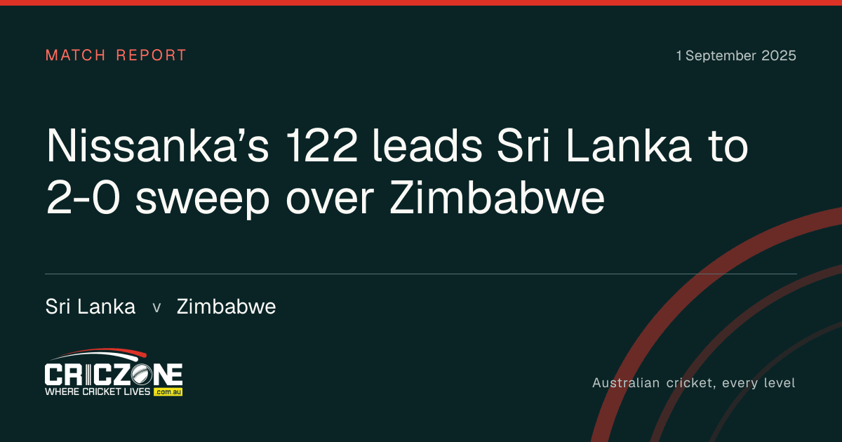 CricZone editorial cover. Nissanka’s 122 leads Sri Lanka to 2-0 sweep over Zimbabwe. Sri Lanka v Zimbabwe.