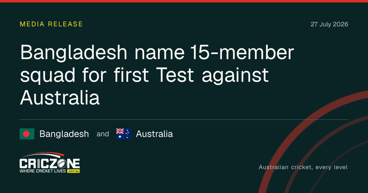 CricZone editorial cover. Bangladesh name 15-member squad for first Test against Australia. Bangladesh and Australia.
