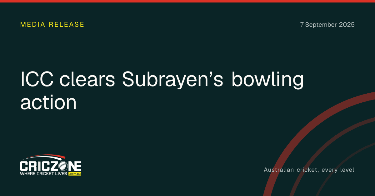 CricZone editorial cover. ICC clears Subrayen’s bowling action.