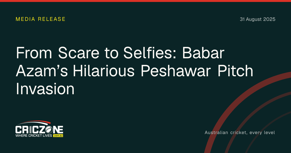 CricZone editorial cover. From Scare to Selfies: Babar Azam’s Hilarious Peshawar Pitch Invasion.