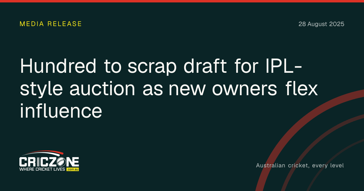 CricZone editorial cover. Hundred to scrap draft for IPL-style auction as new owners flex influence.