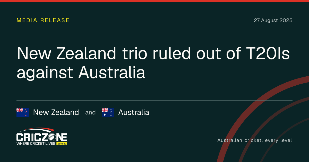 CricZone editorial cover. New Zealand trio ruled out of T20Is against Australia. New Zealand and Australia.