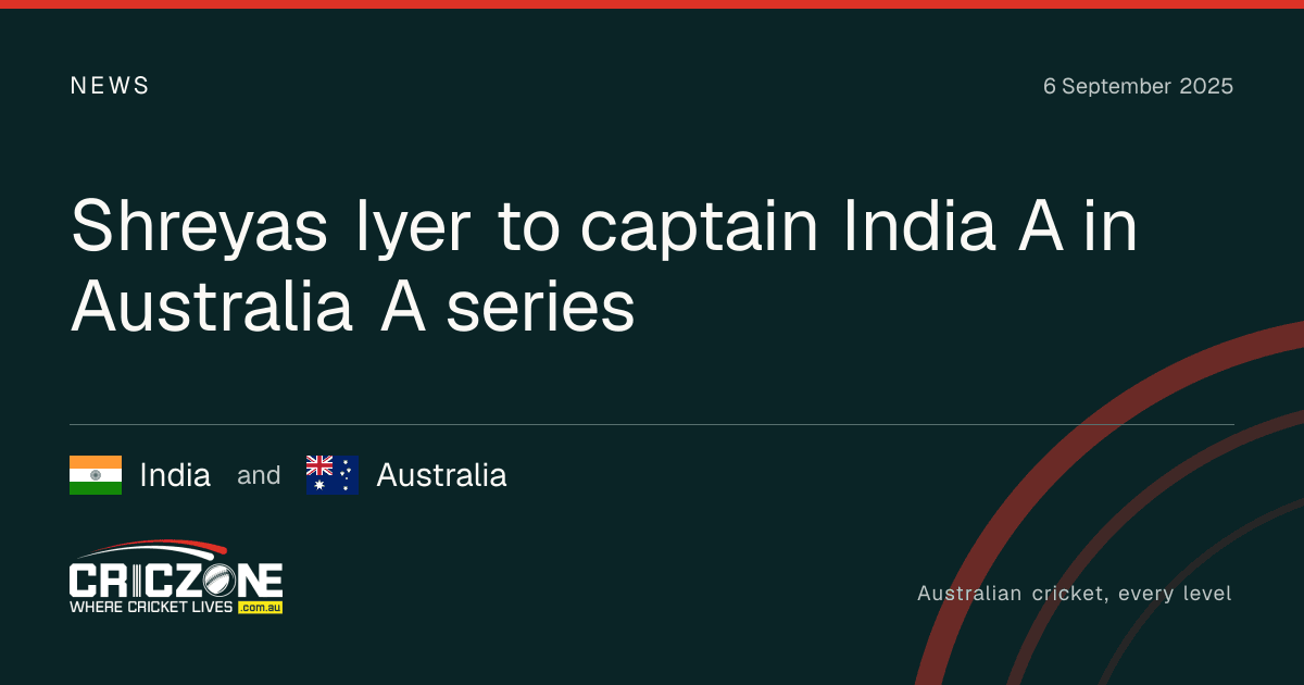 CricZone editorial cover. Shreyas Iyer to captain India A in Australia A series. India and Australia.