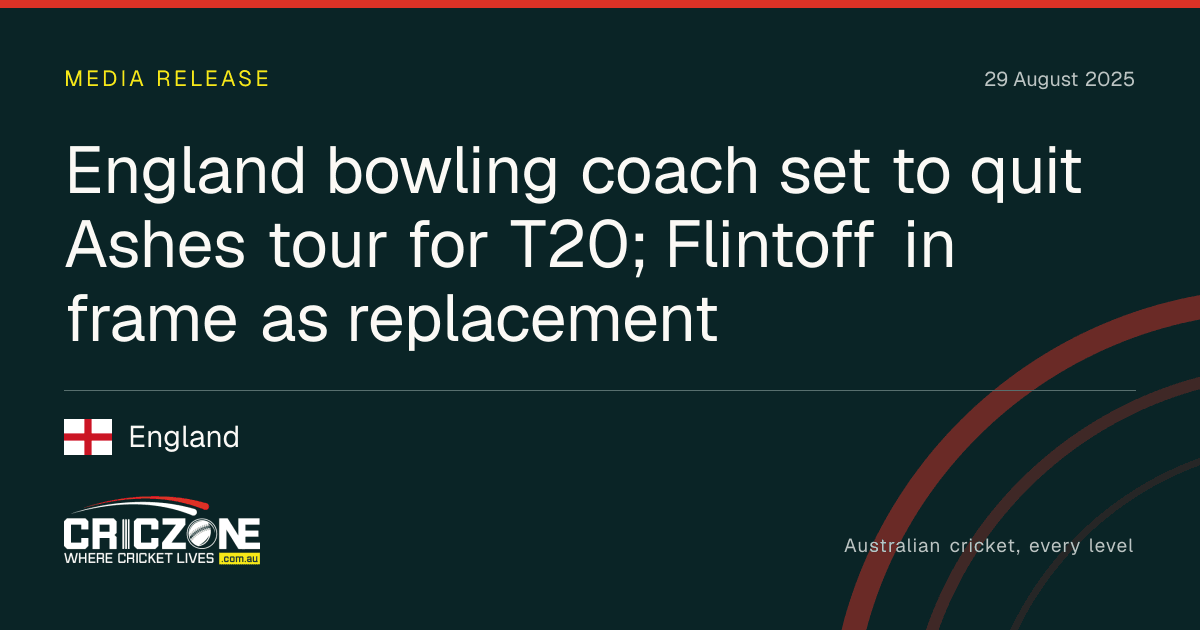 CricZone editorial cover. England bowling coach set to quit Ashes tour for T20; Flintoff in frame as replacement. England.